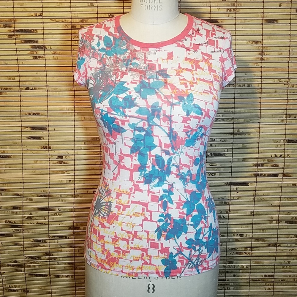 Sheer Cap Sleeve Top with Script N Foil